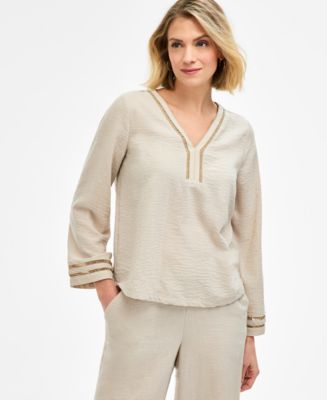 JM Collection Women's Textured V-Neck Top, Macy's Exclusive - Macy's