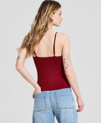 And Now This Women's Seamless Lace-Trim Rib-Knit Tank Top