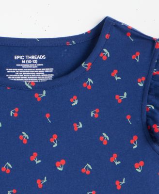 Girls' 5-20 Cotton Cherries-Print Flutter-Sleeve Dress