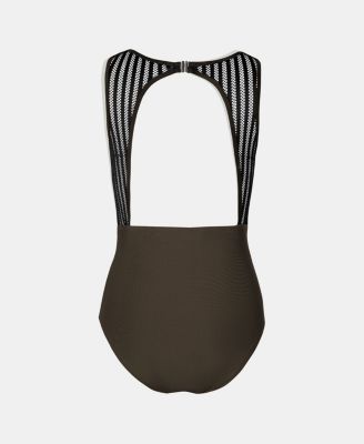 Women's Tummy Control High Neck Cutout Back Hook Mesh One Piece Swimsuit