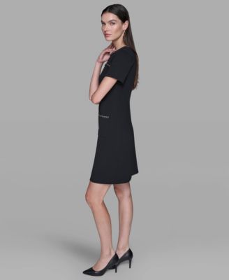 Women's Crew Neck Chain Detail Shift Dress