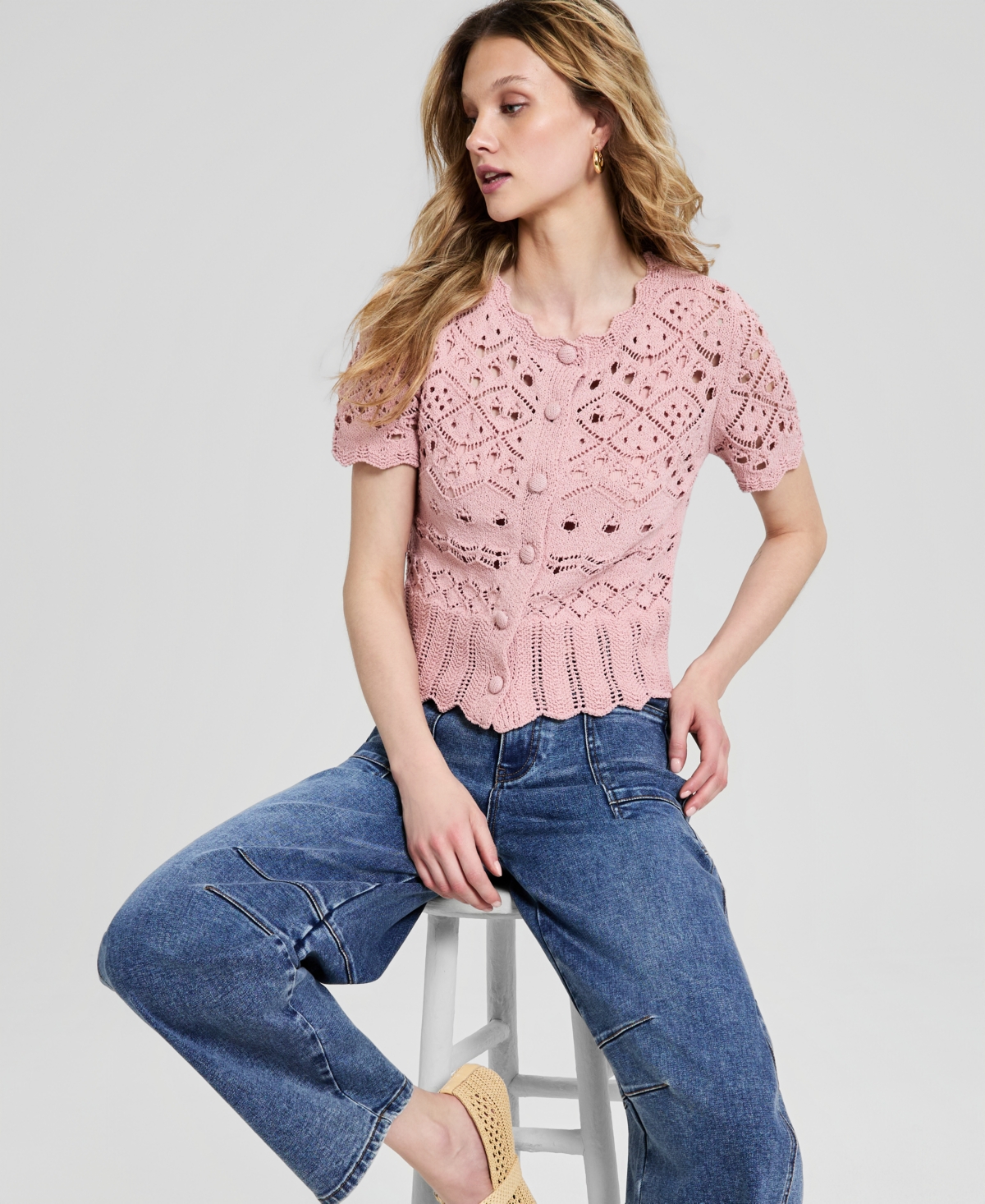 And Now This Women's Pointelle Button Front Cardigan, Macy's Exclusive