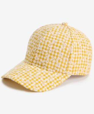 Floral Embroidered Gingham Baseball Cap
