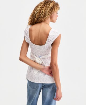 Juniors' Ribbon-Trim Babydoll Top