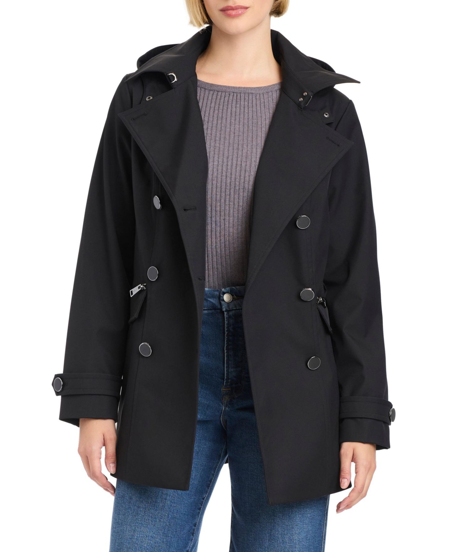 Женское пальто Vince Camuto Double-Breasted Belted Trench, цвет: Чёрный — фото 8