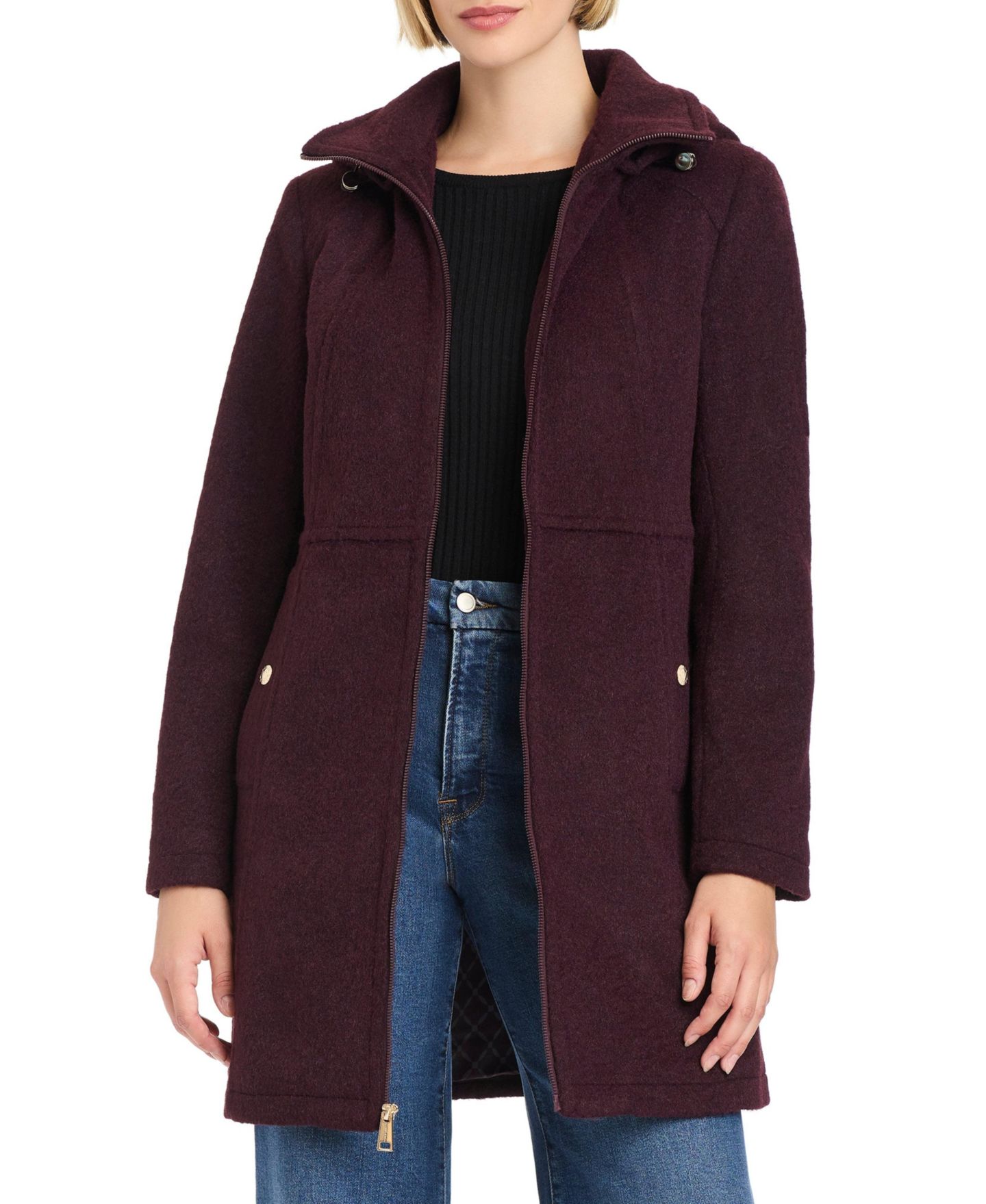 Женское пальто Vince Camuto Zip Front Walker Coat With Detachable Hood, цвет: Бордовый — фото 8