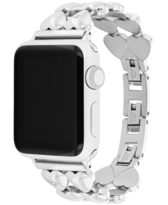 Women's Silver Tone Stainless Steel With Crystals Heart Apple Watch, Strap 38mm, 40mm, 41mm