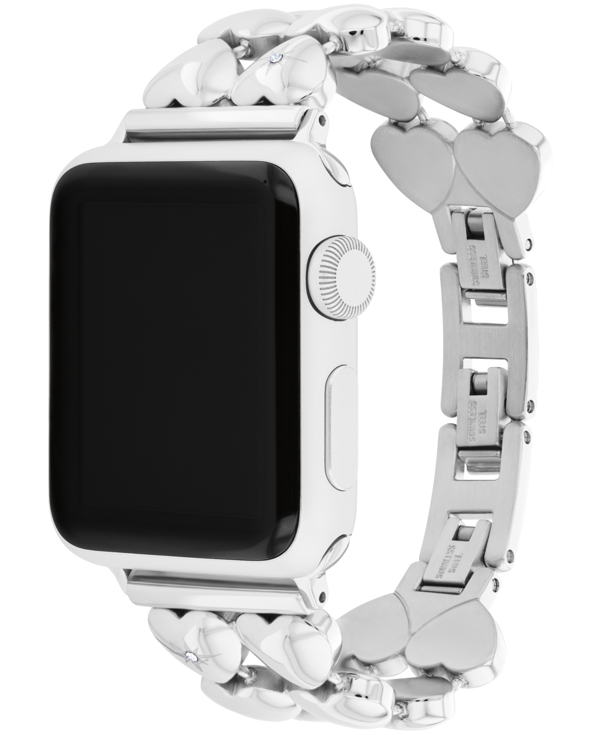 Coach Women's Silver Tone Stainless Steel With Crystals Heart Apple Watch, Strap 38mm, 40mm, 41mm