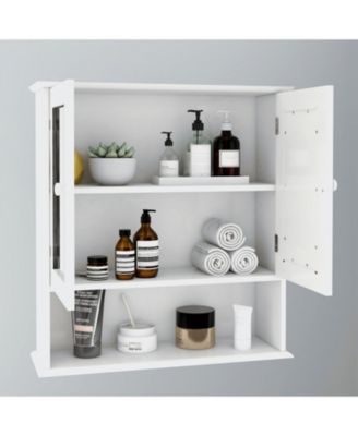 Bathroom Wall Cabinet With Double Mirror Doors And Shelves