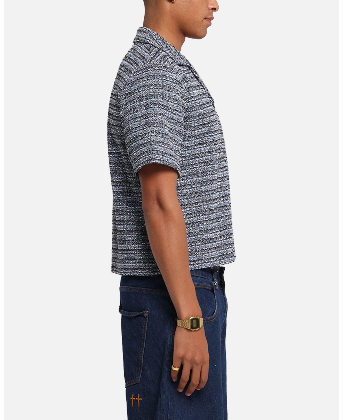 Xxiii Men's Boucle Tweed Crop Button Up Shirt