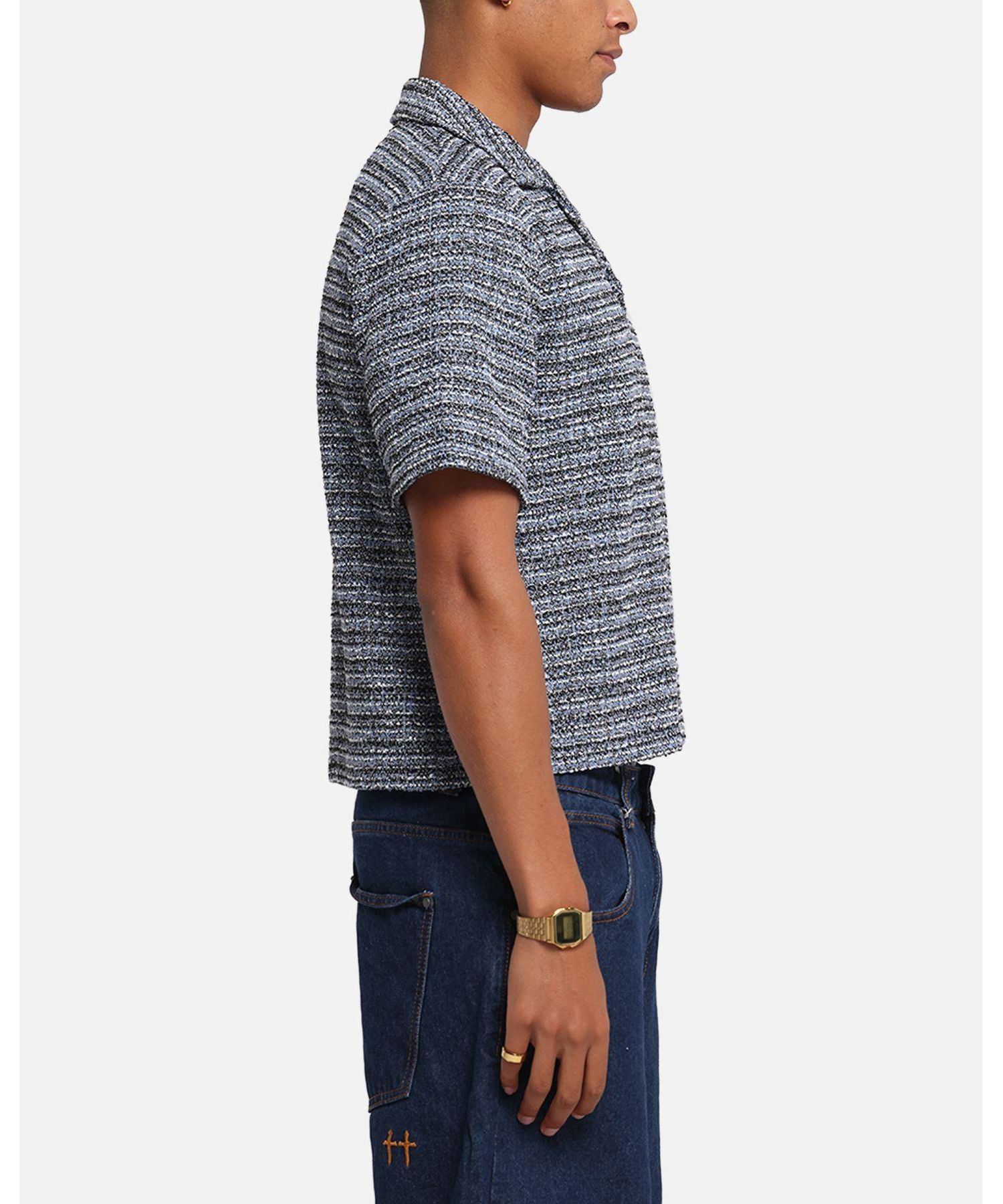 Men's Boucle Tweed Crop Button Up Shirt