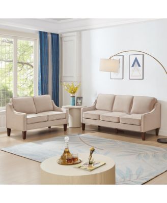 Velvet 3-Seat Sofa with Wood Legs
