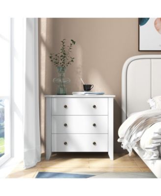 White 3-Drawer Dresser Chest, Bedside Table with Storage