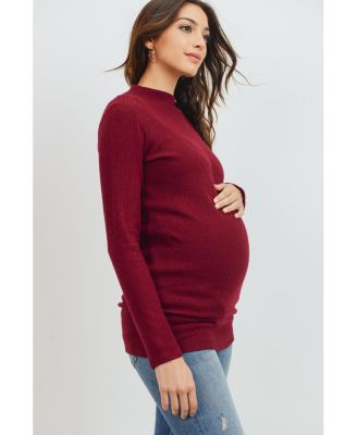 Maternity Mock Neck Long Sleeve Ribbed Top