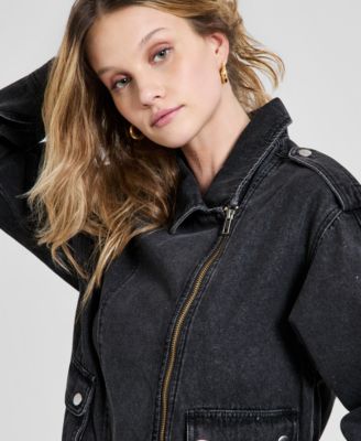 Women's Denim Zip-Front Moto Jacket