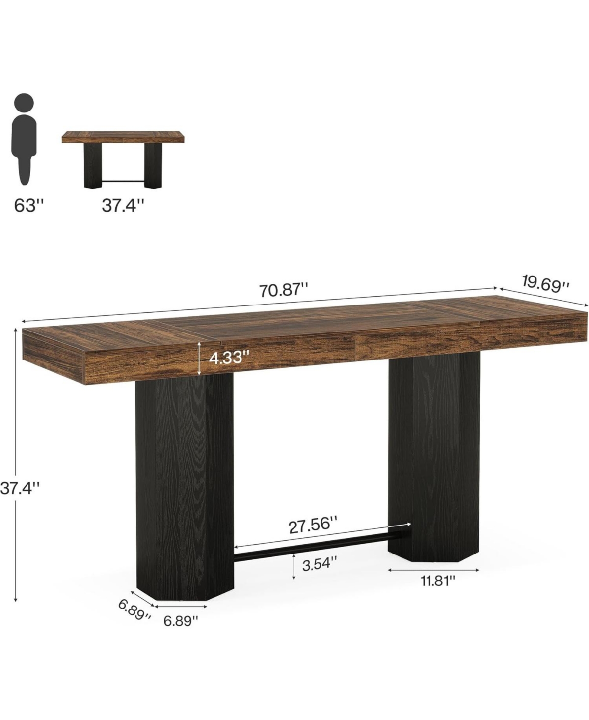 Tribesigns 70.9" Extra Long Bar Table, Industrial Counter Height Table