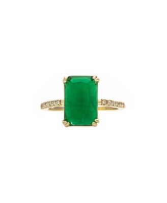 Kelly Green CZ Solitaire Ring with Pave Band