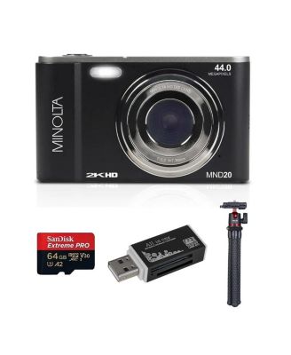  MND20 44 MP 2.7K Ultra HD Digital Camera (Black) with microSD Card + Tripod + Card Reader