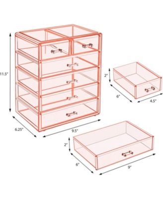 6 Drawer Clear Organizer Case for Cosmetics, Makeup and Jewelry (4 Large, 2 Small Drawers)