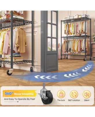 Rolling Clothes Rack, Heavy Duty Clothing Racks for Hanging Clothes with Adjustable Feet,Metal Freestanding Portable Closet