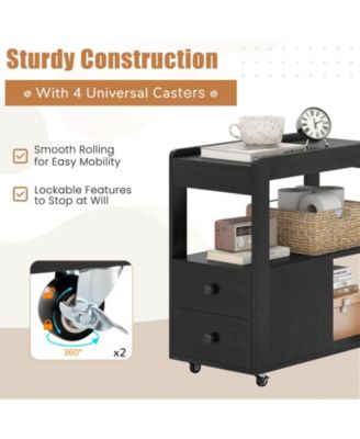 2-Drawer Sofa Side Table with Shelves for Living Room