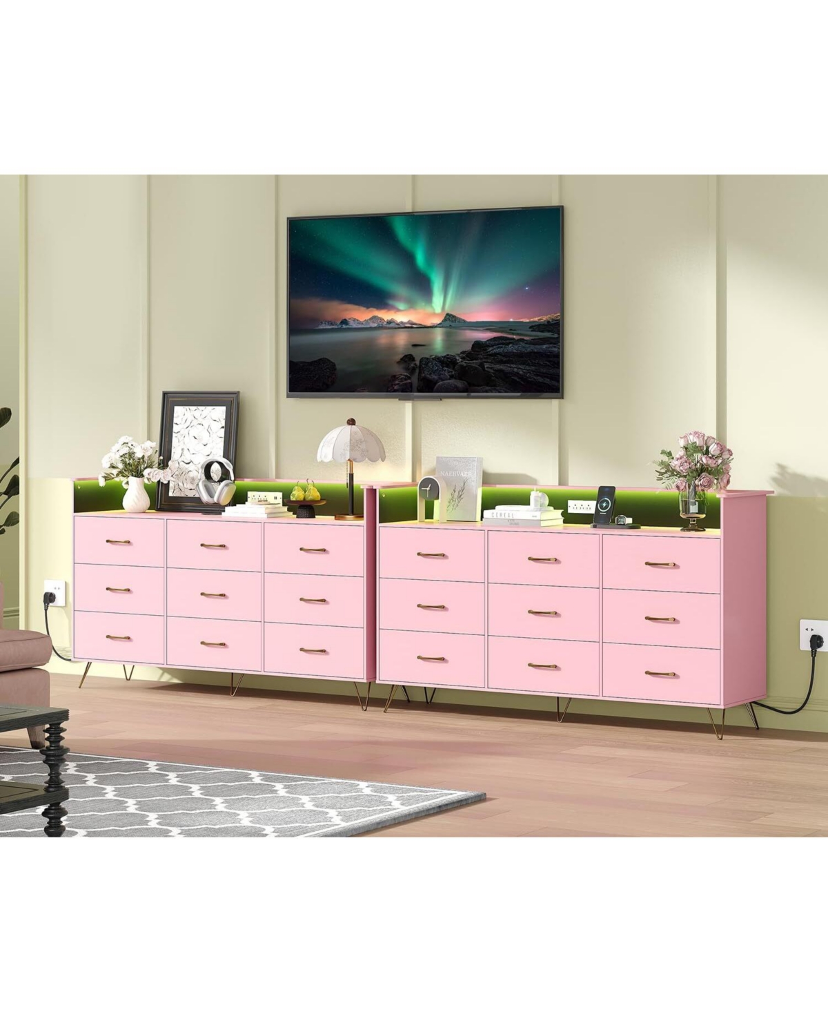 Gaomon 9-Drawer Dresser with Rgb Lights & Charging Station, App Controlled Music Sync Led Dresse