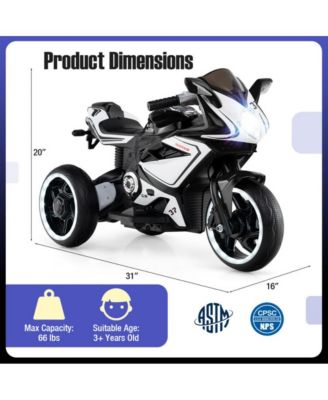 Kids Electric Ride On Motorcycle with LED Lights Music and Three Wheel Design