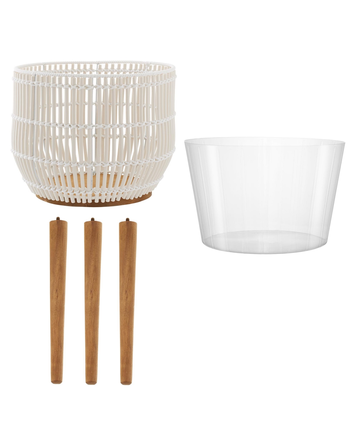 Casafield Floor Planter with Wood Legs Natural, Basket Stand, Large Plant Pot Cover Liner