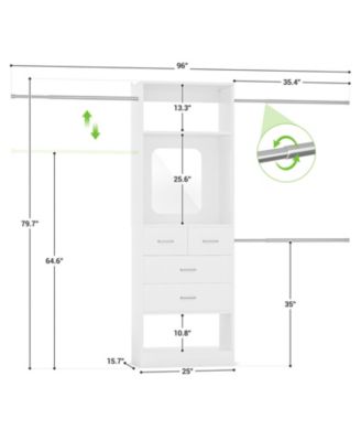 48 - 96 Inch Wide Adjustable Closet Organizer with 4 Drawers, 3 Hanging Rods, and a Mirror, Freestanding