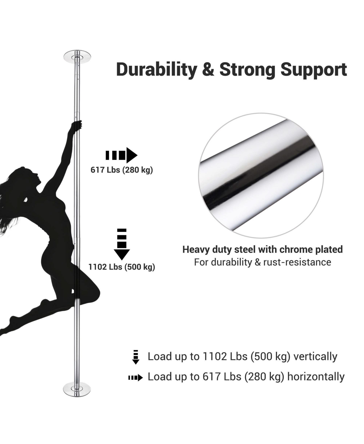 Yescom 3 Pack 9.25 Ft Spinning Static Dancing Pole Kit for Fitness Studio Club Silver