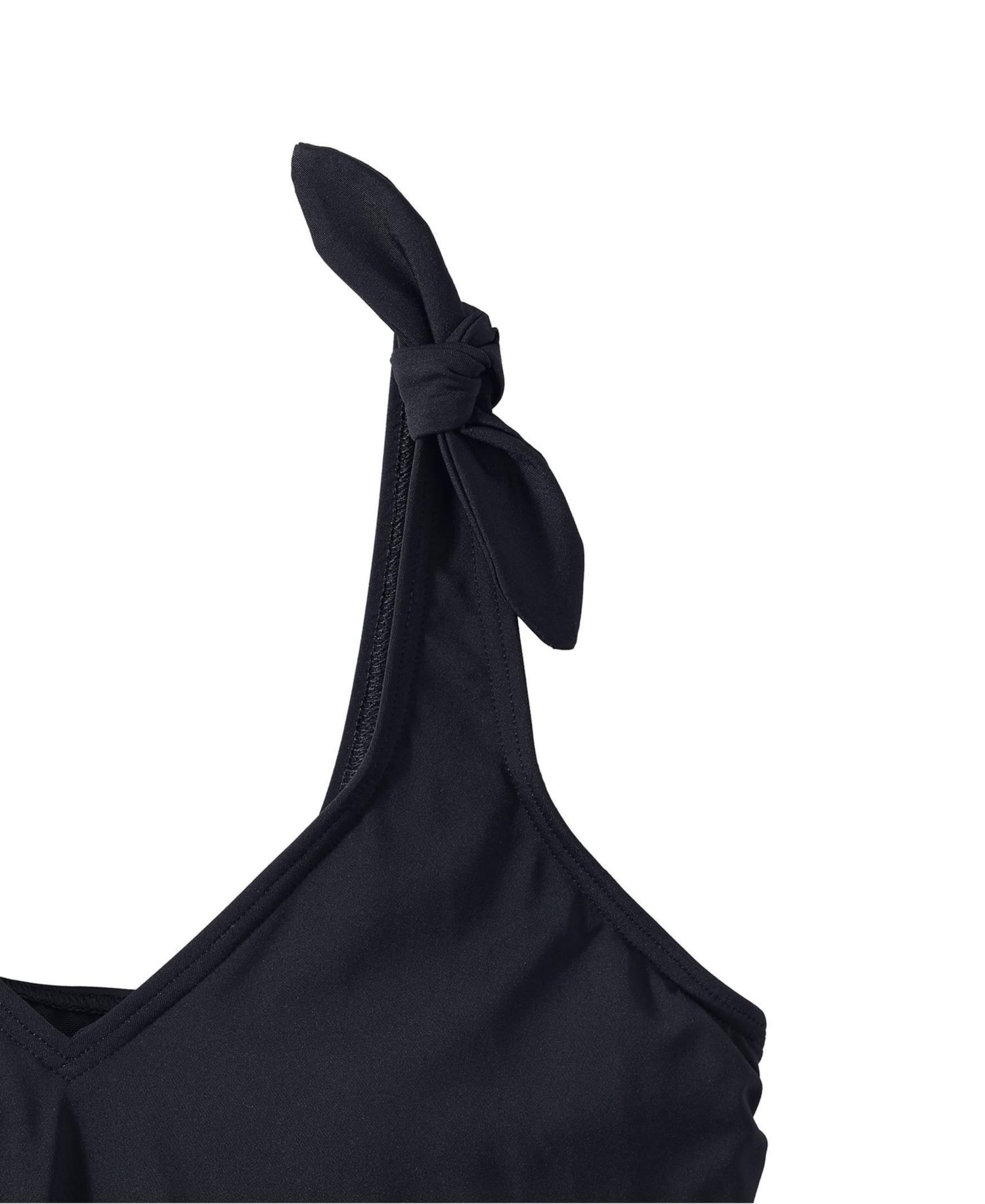 Women's Chlorine Resistant V-neck Shoulder Tie Flutter Tankini Swimsuit Top