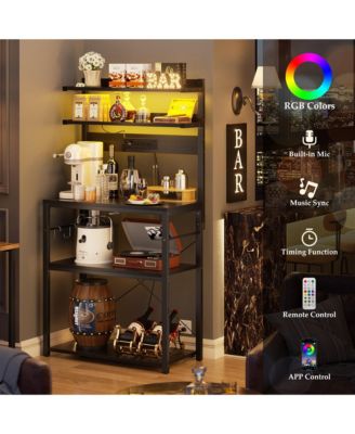  23.6'' Wide MDF/Metat Small Microwave Stand 5-Tier Bakers Rack with Power Outlet and LED Light