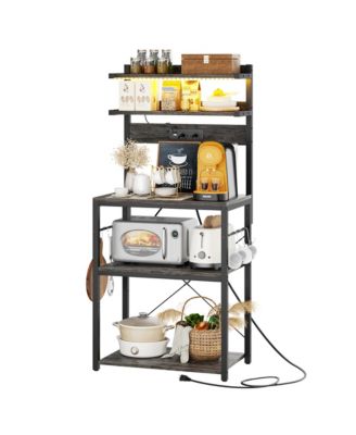  23.6'' Wide MDF/Metat Small Microwave Stand 5-Tier Bakers Rack with Power Outlet and LED Light