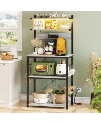  23.6'' Wide MDF/Metat Small Microwave Stand 5-Tier Bakers Rack with Power Outlet and LED Light