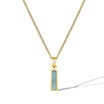 Vincero Mens Birthstone Tag Necklace - Gold Pendant - Aquamarine - March 95$