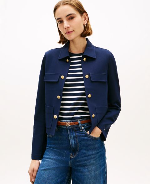 Женская куртка Tommy Hilfiger Ponte Knit Band Collar, цвет: Тёмный ночной тёмно-синий