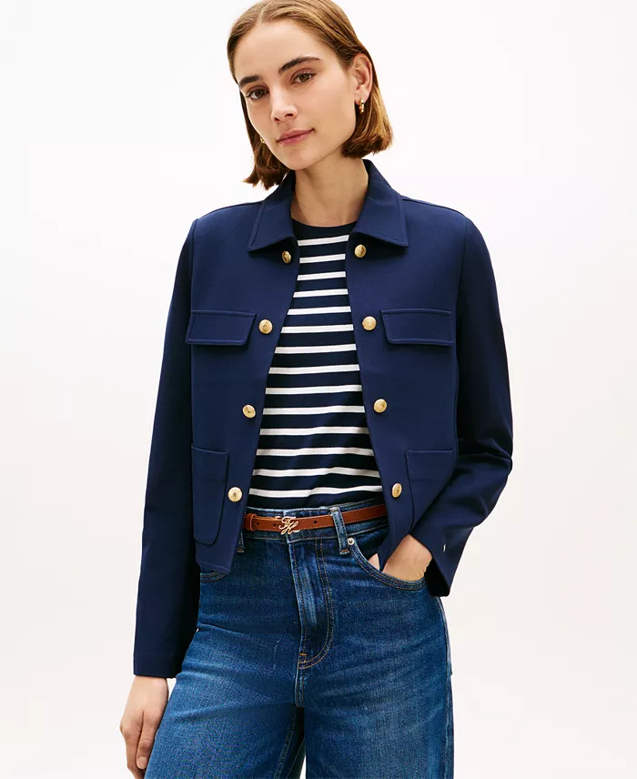Women's Ponte Knit Band Collar Jacket - thumbnail 9