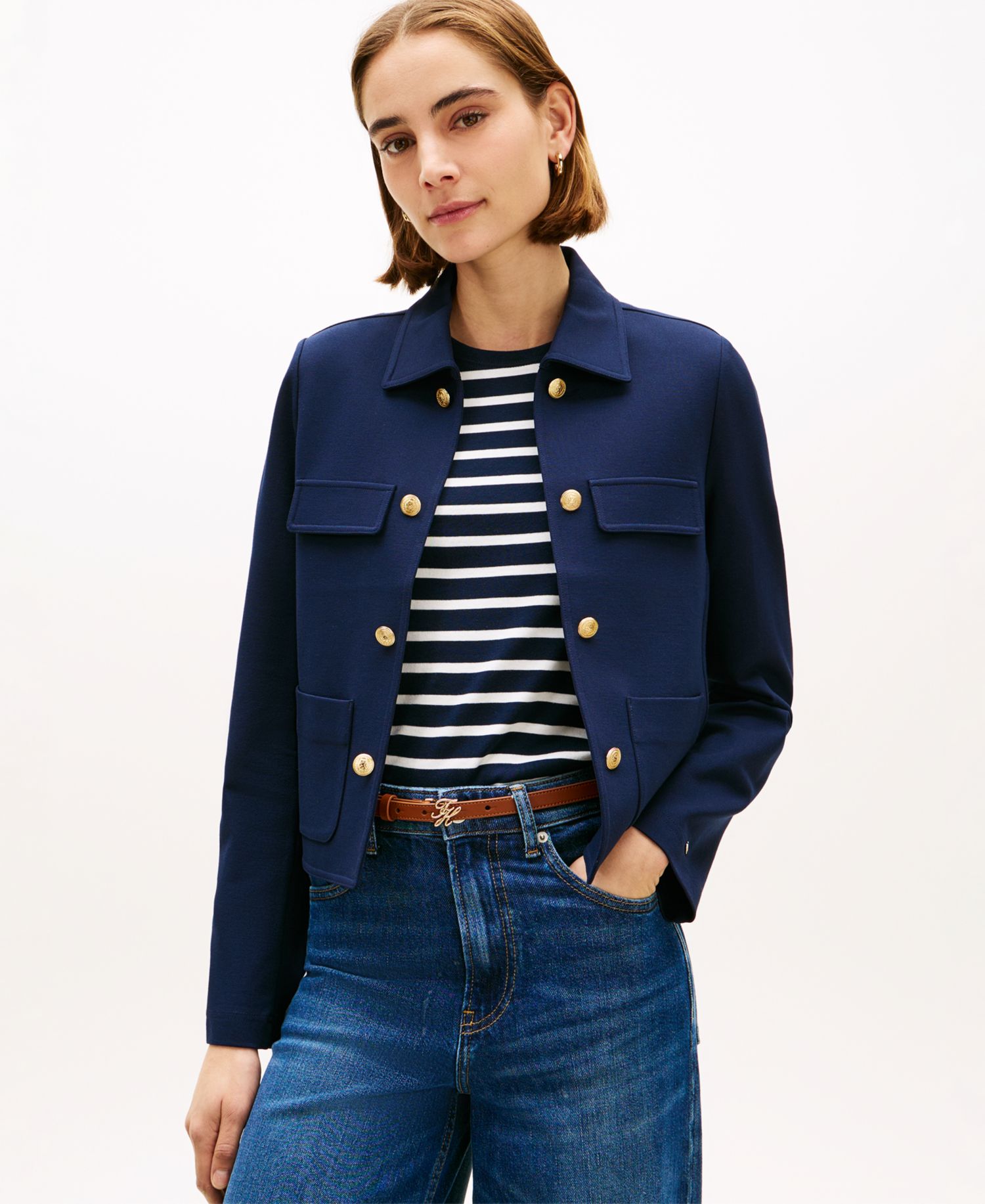 Women's Ponte Knit Band Collar Jacket