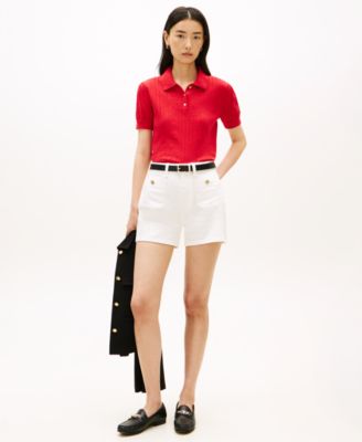 Women's Flag Pointelle Puff-Sleeve Polo Sweater