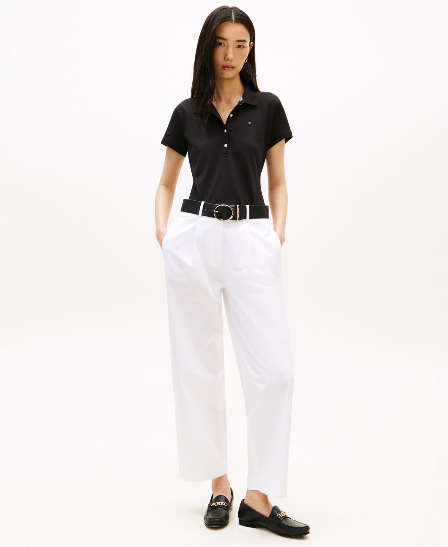 Женская футболка Tommy Hilfiger Classic Pique Short-Sleeve Polo T-Shirt, цвет: Чёрный — фото 2
