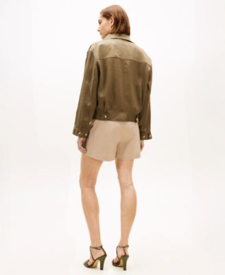 Women's Front-Zip Linen Utility Jacket