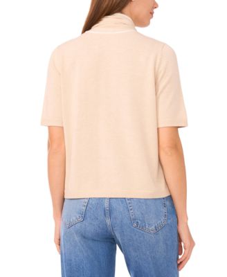 Women's Tipped Tie-Neck Pull-On Sweater