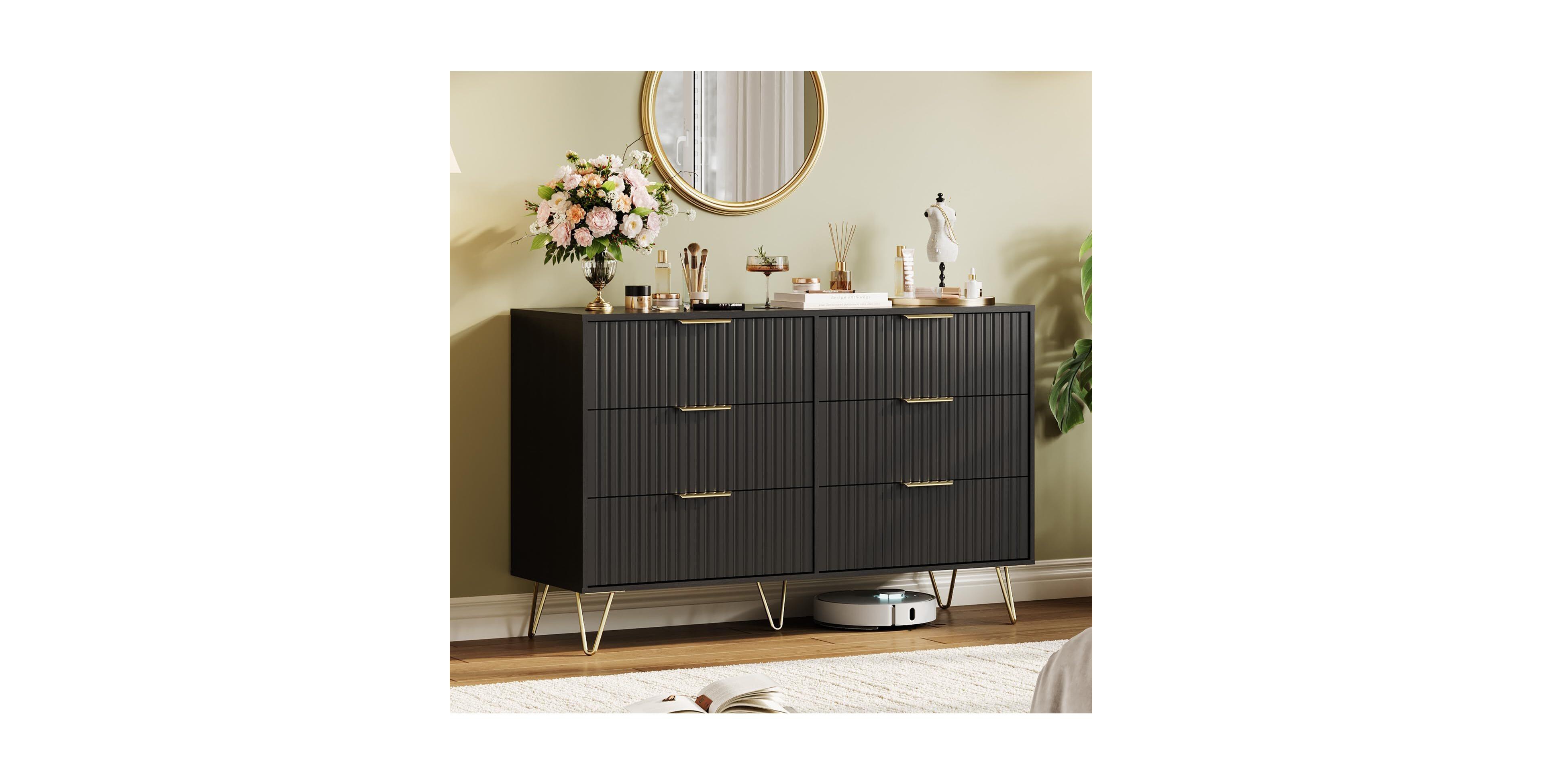 Gaomon 47" Wide Modern Fluted 6-Drawer Wooden Bedroom Dresser
