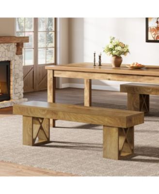 55-Inch Extra Long Dining Bench, Farmhouse Wooden Entryway Bench, Indoor End of Bed Stool, Brown