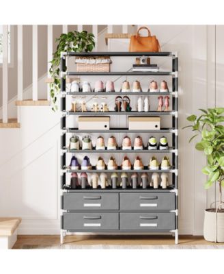 10-Tier Shoe Rack, with 4 Bins Drawers, for 32 Pairs Shoes