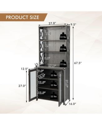 Tall Freestanding Bar Cabinet Kitchen Buffet w/ Glass Holder & Adjustable Shelf