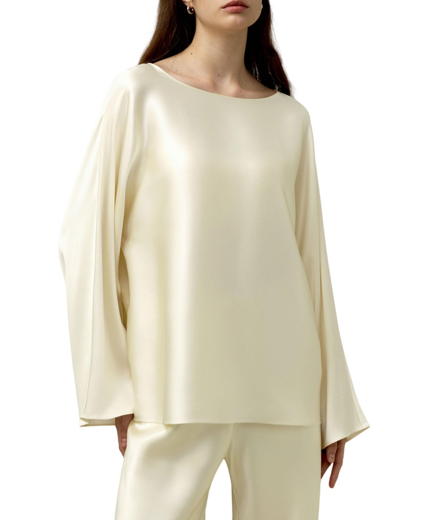 Женская блузка LILYSILK Silk Charmeuse Crewneck, цвет: Белый — фото 1