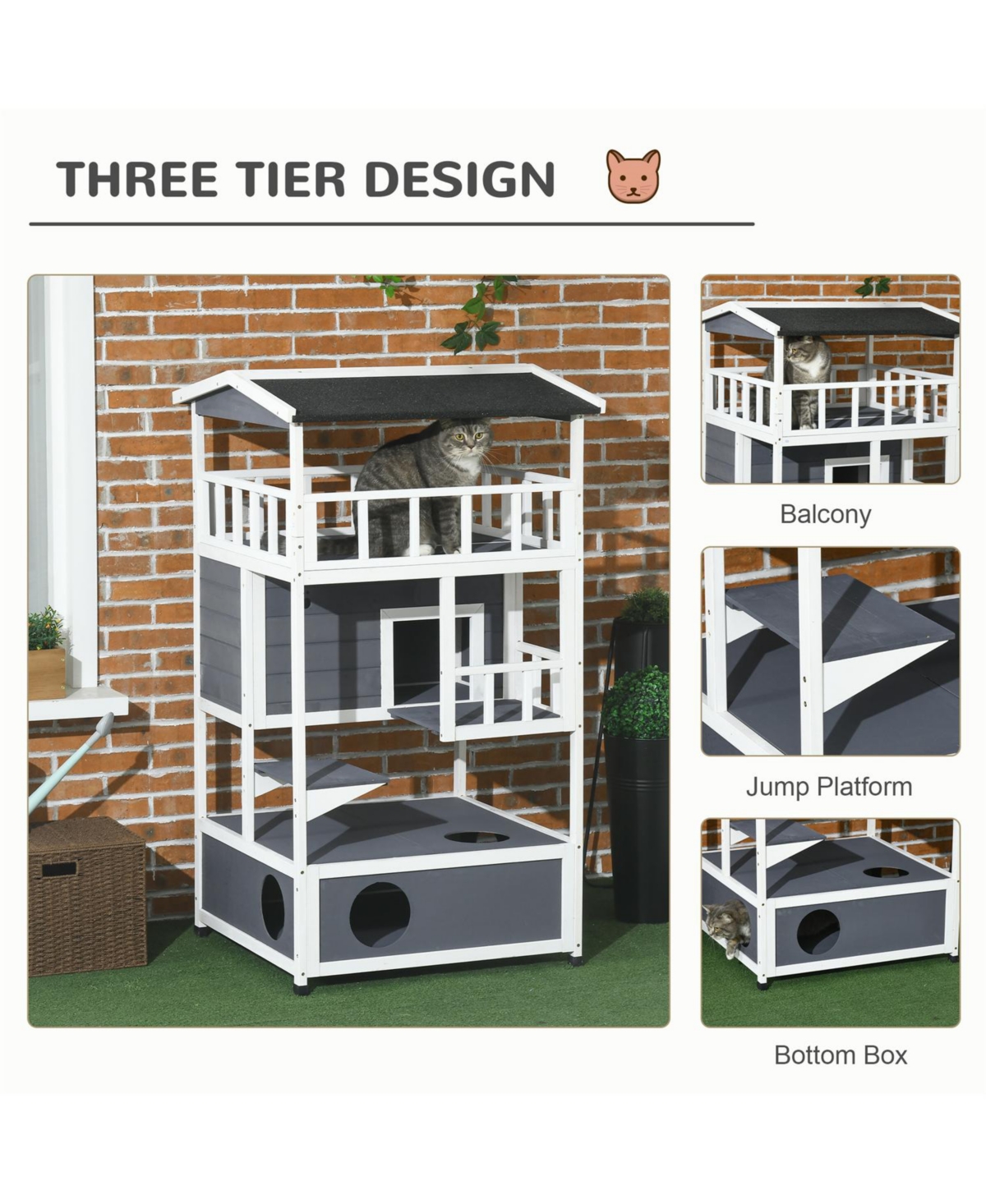 Aostirmotor Cat House with Asphalt Roof, Escape Doors,Condo, Jumping Platform