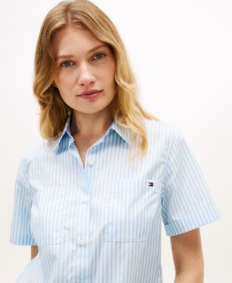 Women's Striped Poplin Short-Sleeve Shirt