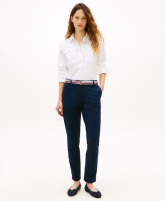 Women's Twill Slim Belted Chinos Pants